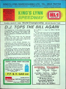 1986 kwiecień 27, King's Lynn : Ćwierćfinał Brytyjski Indywidualnych Mistrzostw Świata na żużlu