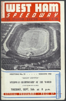 1950 wrzesień 5, West Ham, Londyn : Runda Mistrzowska Indywidualnych Mistrzostw Świata na żużlu