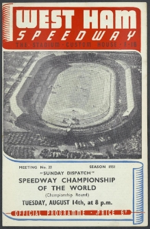 1951 sierpień 14, West Ham, Londyn : Runda Mistrzowska Indywidualnych Mistrzostw Świata na żużlu