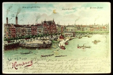 Karta pocztowa: Stary Jungfernstieg, pawilon Alster i Wewnętrzny Alster w Hamburgu