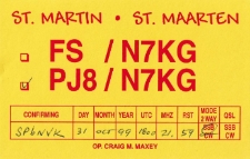 Karta QSL PJ8/N7KG : Sint Maarten : IOTA NA-105