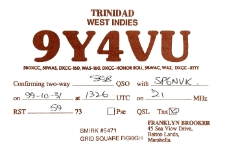 Karta QSL 9Y4VU : Trynidad i Tobago : IOTA SA-011