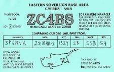 Karta QSL ZC4BS : Brytyjskie Suwerenne Bazy na Cyprze : IOTA AS-004