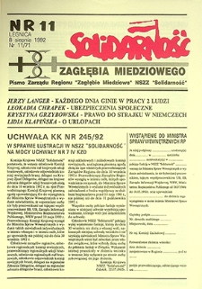 Solidarność Zagłębia Miedziowego nr 11/71, sierpień `92