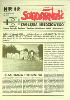 Solidarność Zagłębia Miedziowego nr 12/72, sierpień `92