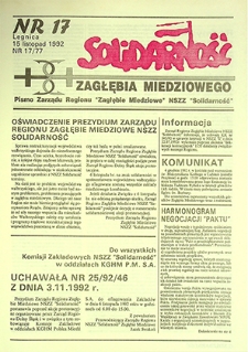 Solidarność Zagłębia Miedziowego nr 17/77, listopad `92