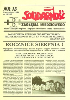 Solidarność Zagłębia Miedziowego nr 13/113, wrzesień `94
