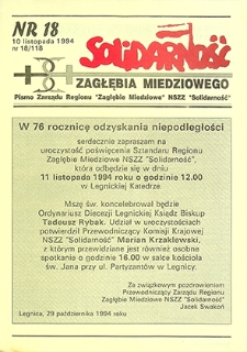 Solidarność Zagłębia Miedziowego nr 18/118, listopad `94